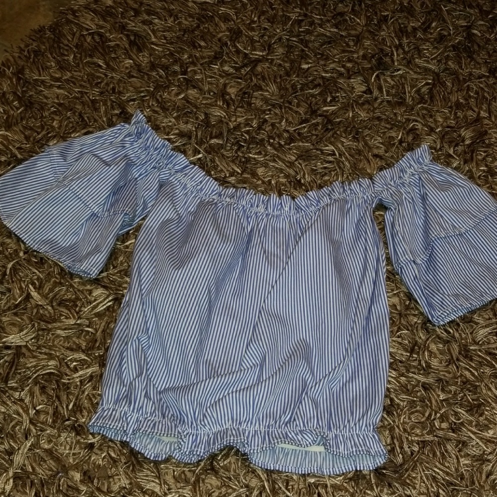 Off the shoulder striped shirt